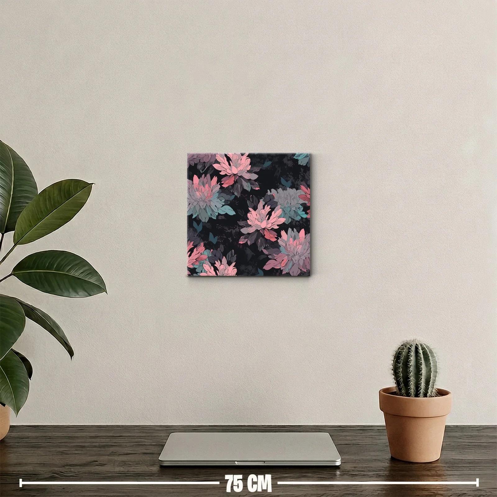 Cuadro decorativo flores en tonos rosa y azul sobre fondo oscuro — miniatura 2