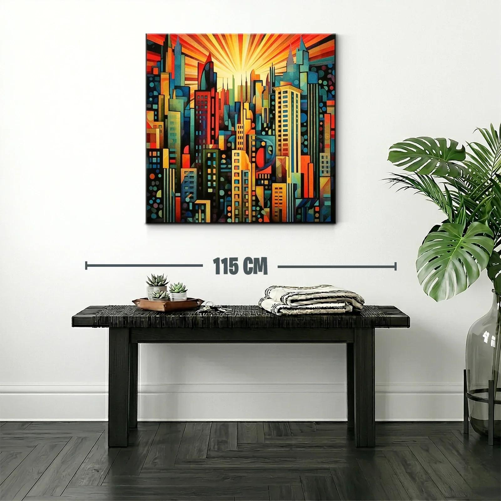 Vibrante ciudad moderna con luz radiante al amanecer — miniatura 2
