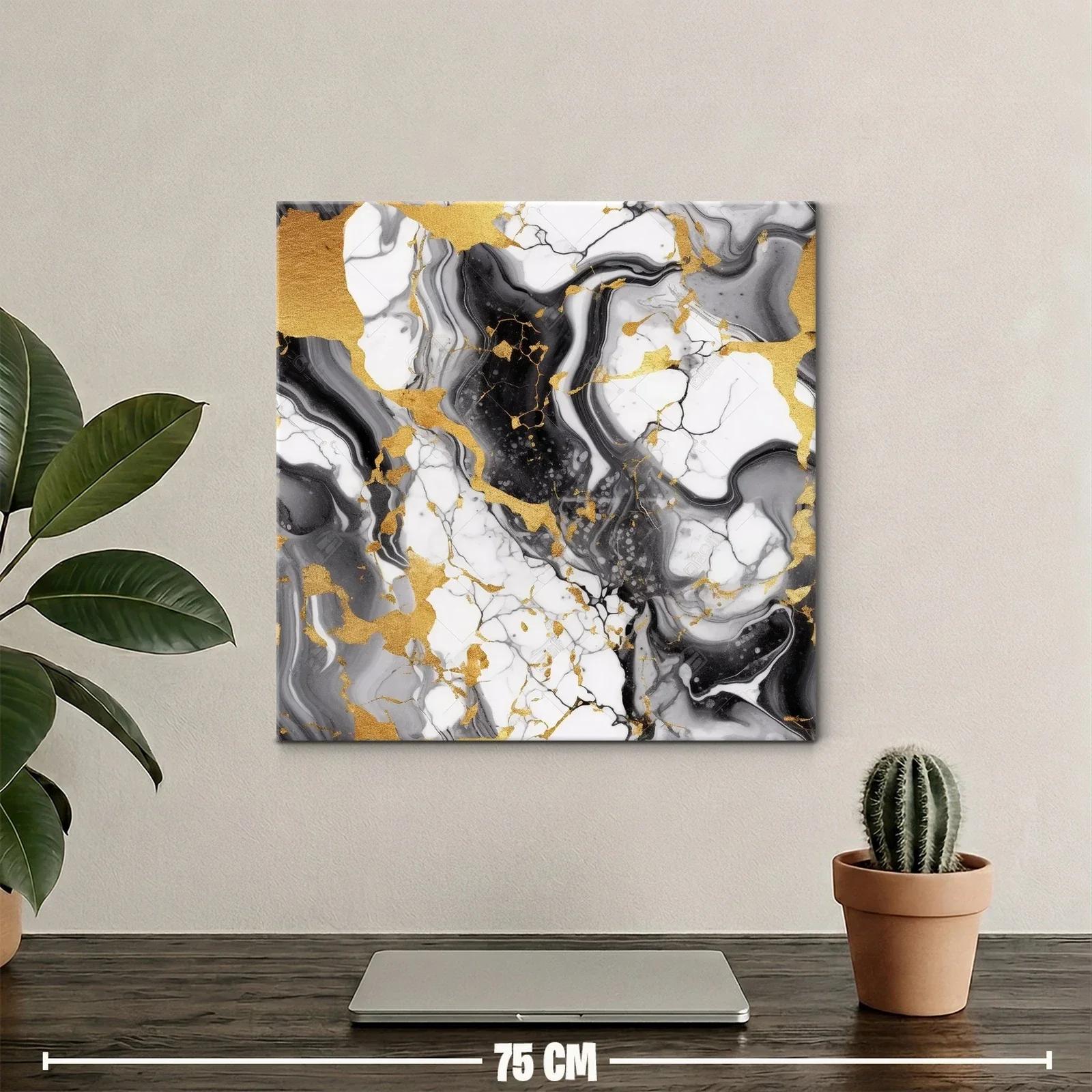 Arte abstracto con vetas doradas en tonos blanco y negro — miniatura 2