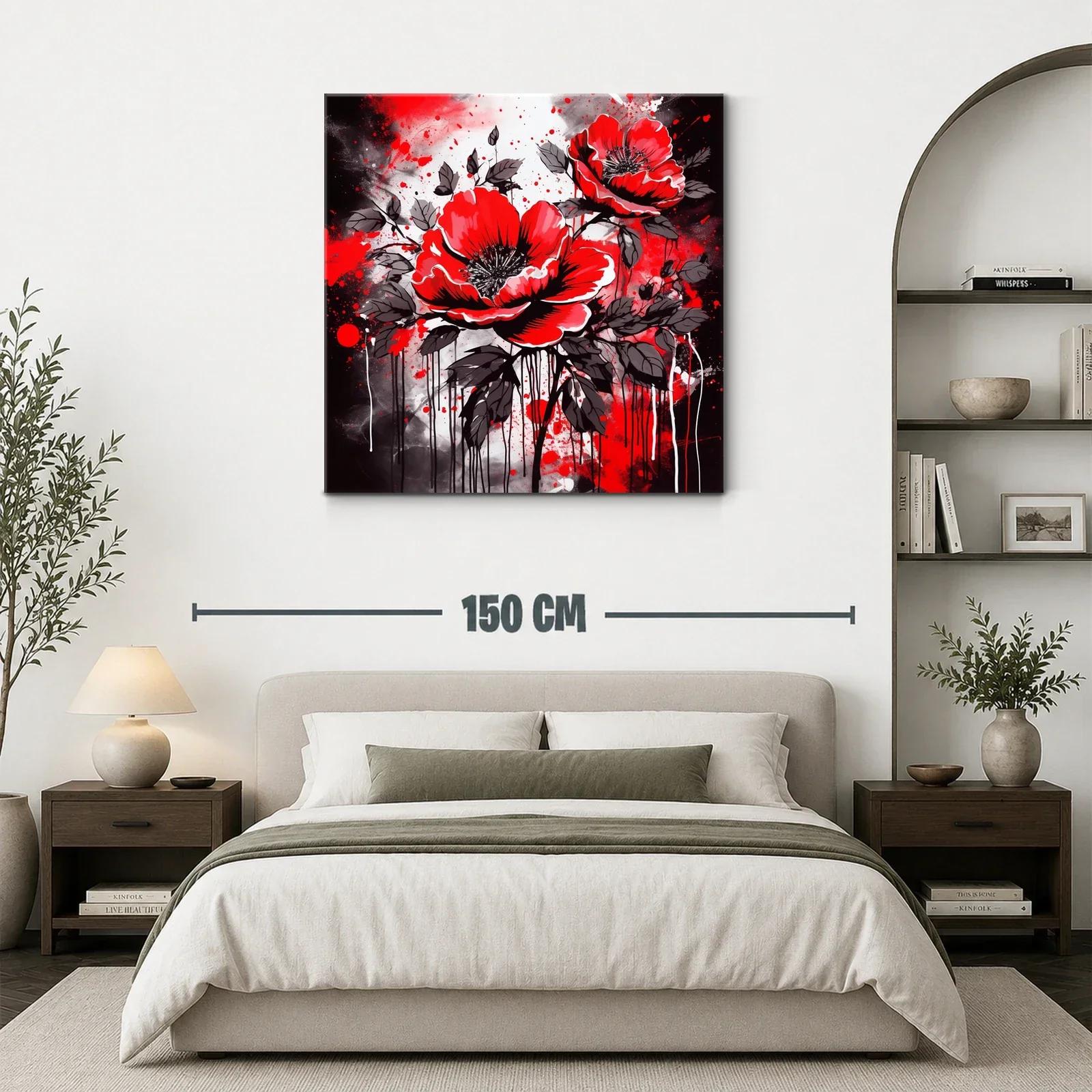Cuadro floral con amapolas rojas y contraste oscuro — miniatura 3