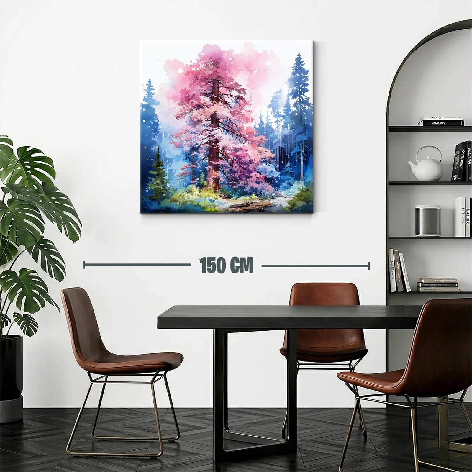 Bosque encantado con árbol de flores rosadas vibrantes — miniatura 2