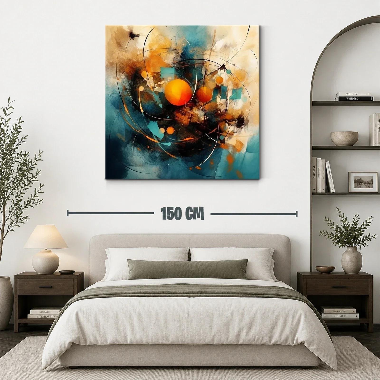 Cuadro abstracto con esferas naranjas y tonos azules — miniatura 3
