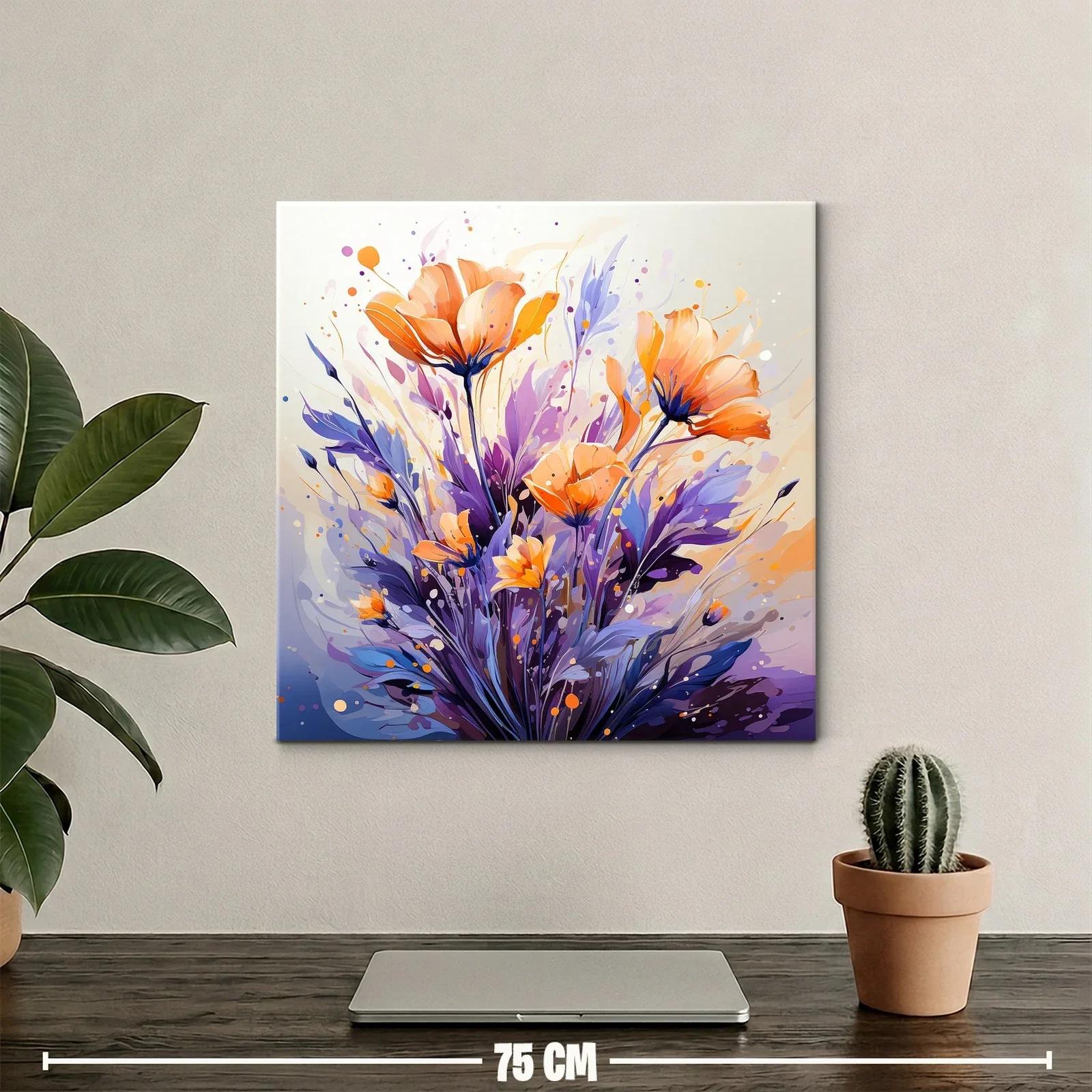 Cuadro moderno con flores en tonos naranja y púrpura — miniatura 2