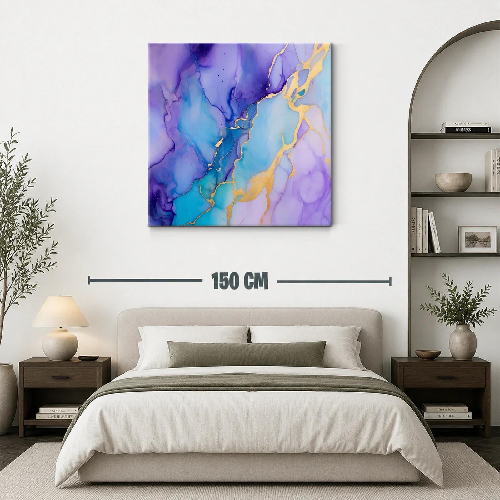 Cuadro abstracto con tonos azules y violetas y toques dorados — miniatura 3