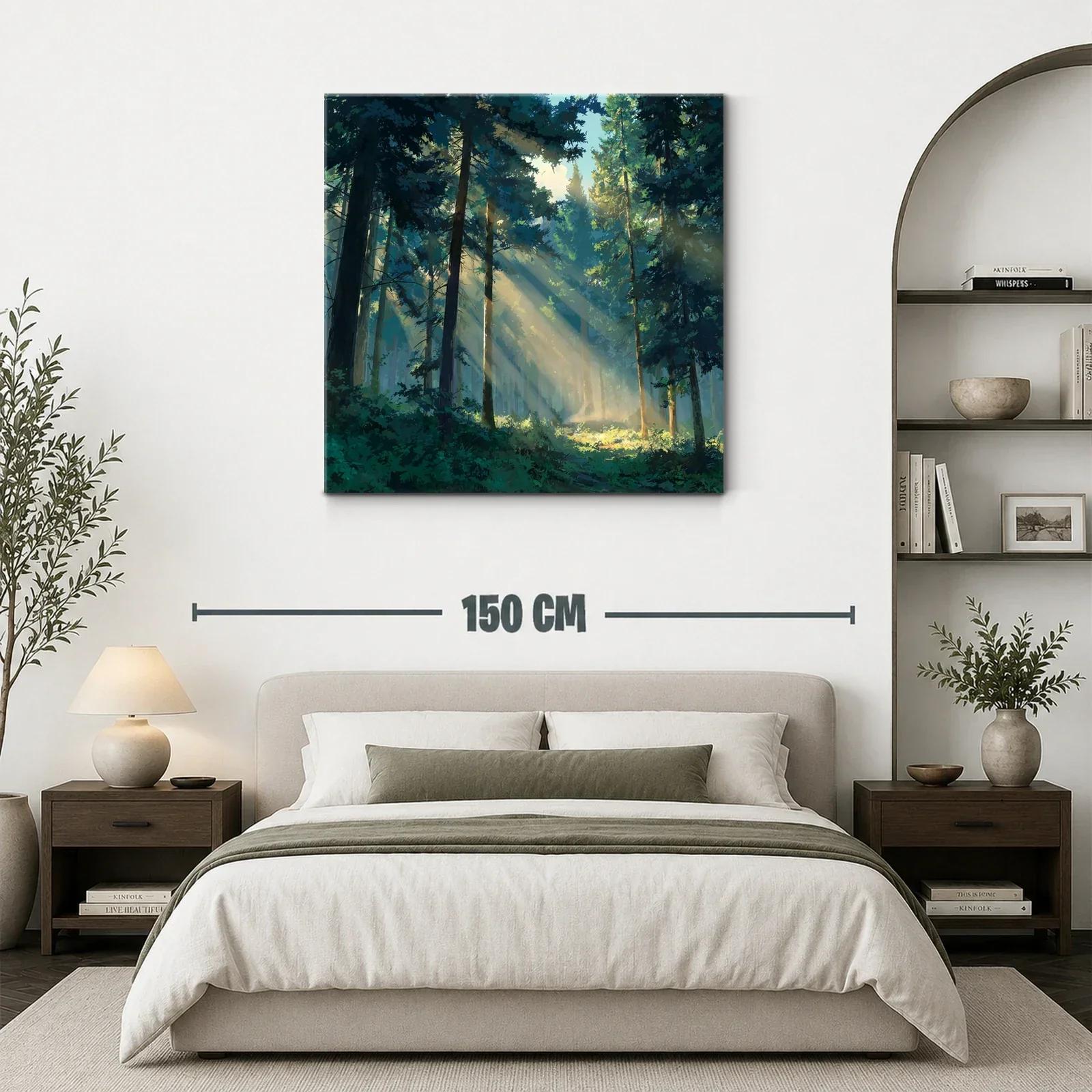 Bosque iluminado por rayos de sol entre árboles altos — miniatura 3