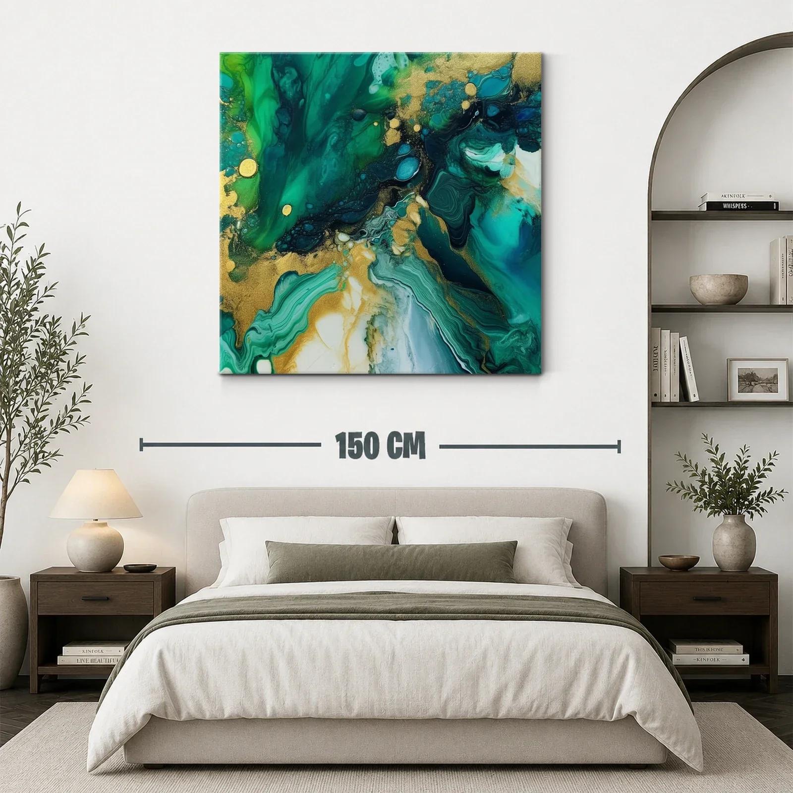 Arte abstracto en tonos verdes y dorados vibrantes — miniatura 3