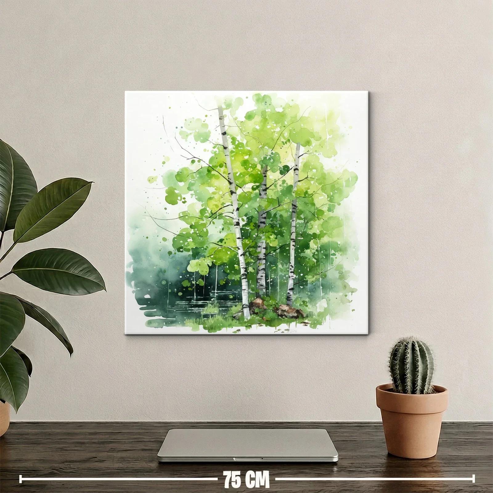 Bosque de abedules en acuarela con tonos verdes vibrantes — miniatura 2