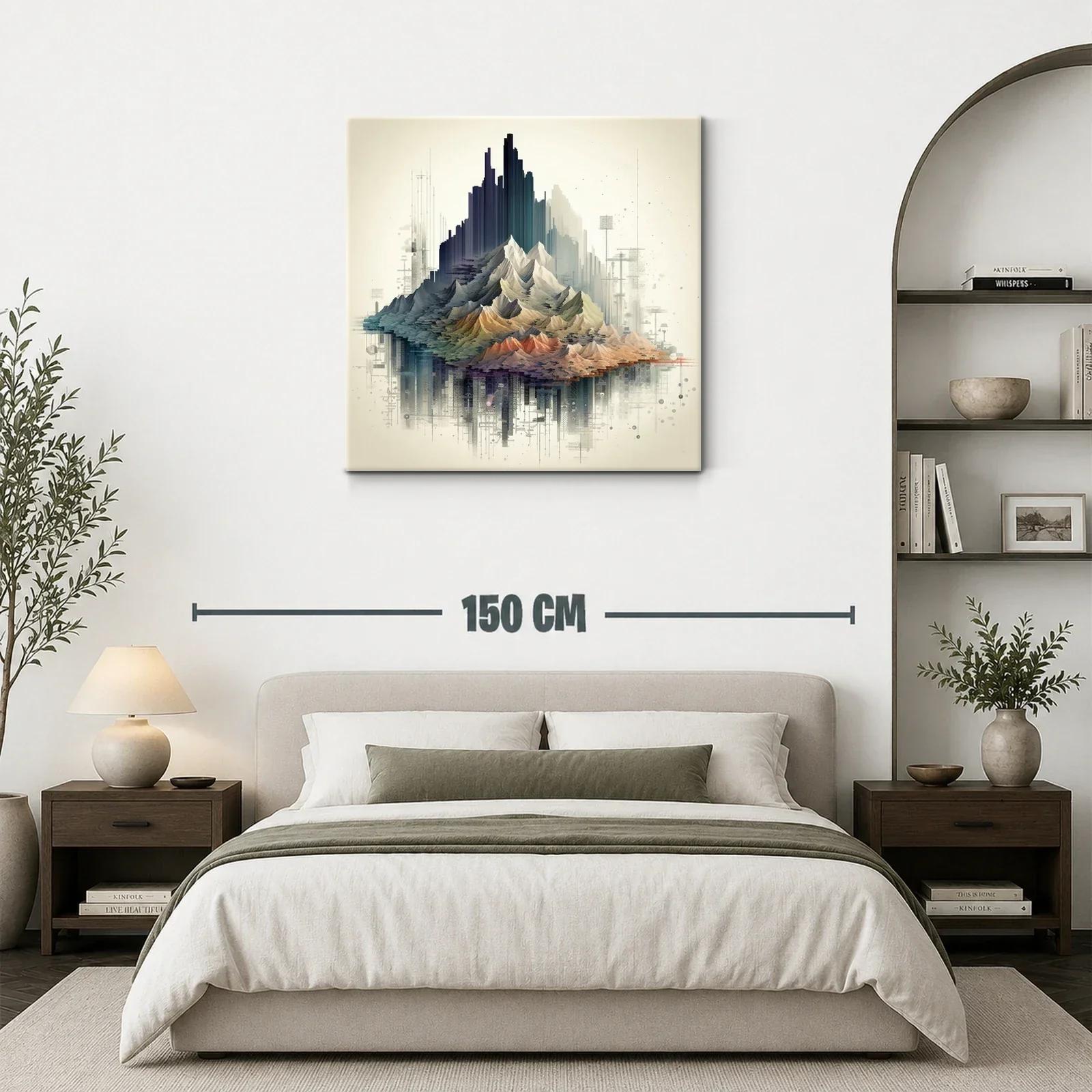 Paisaje montañoso con tonos cálidos y arquitectura abstracta — miniatura 3