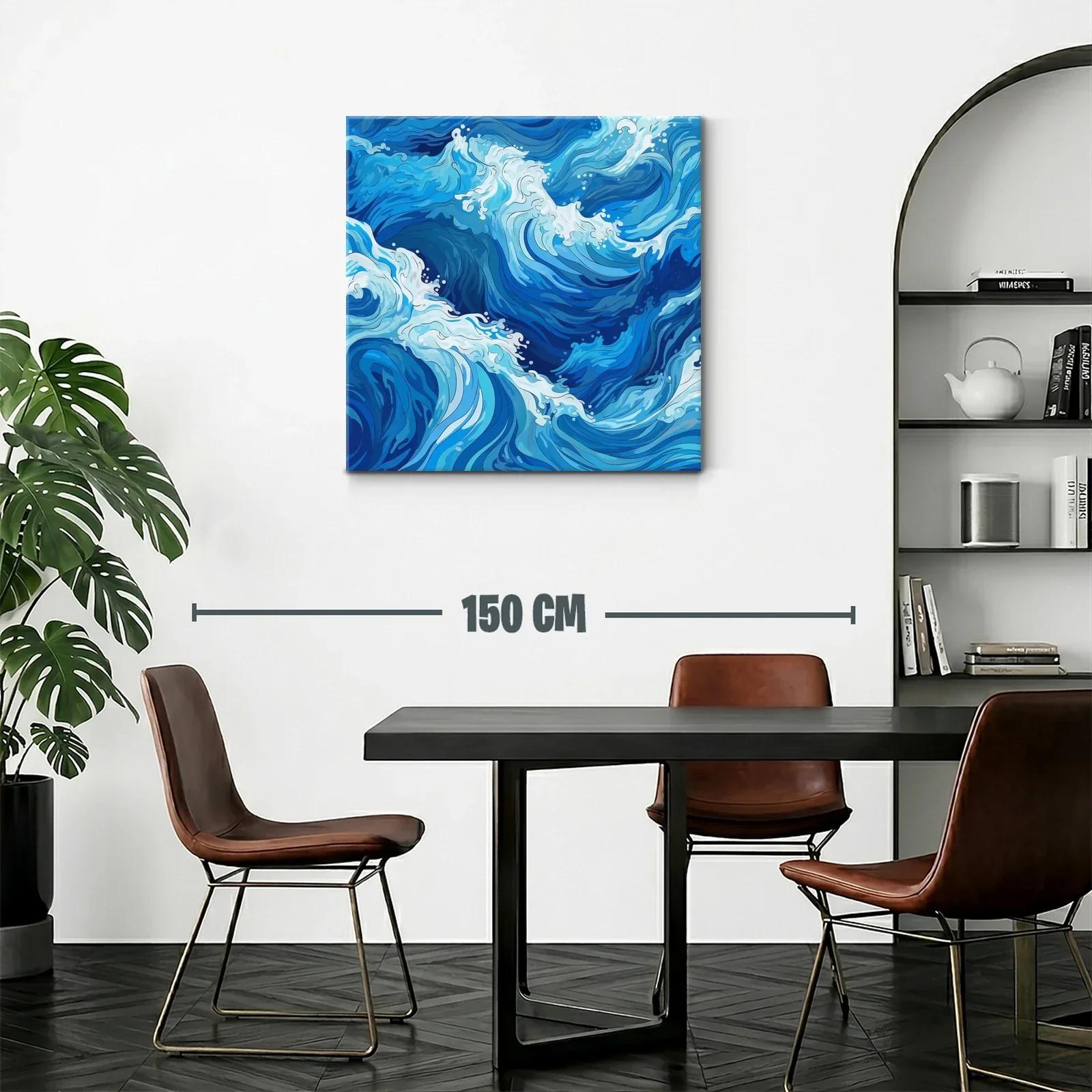 Cuadro moderno con diseño abstracto de olas en tonos azules — miniatura 2