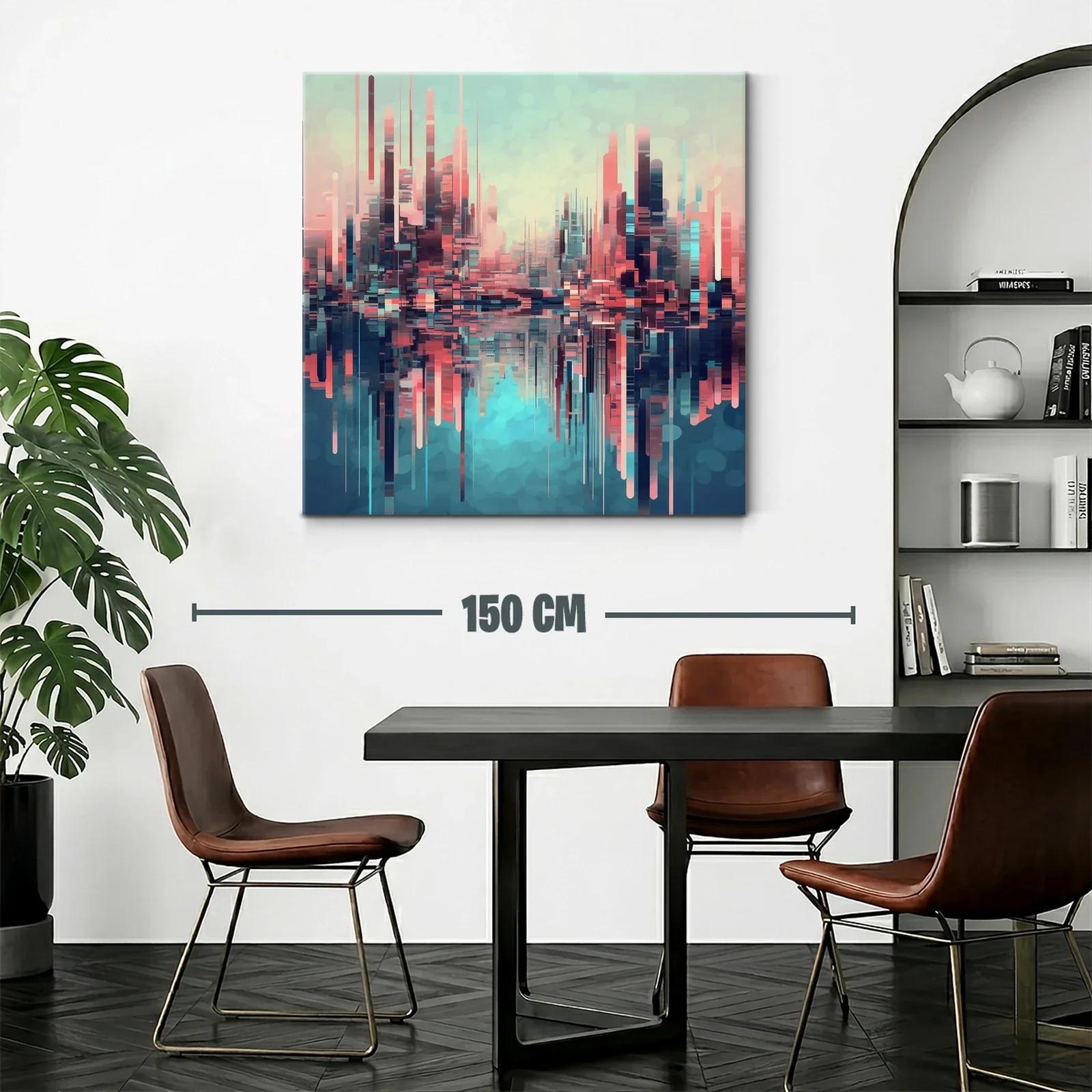 Ciudad futurista con reflejos en tonos pastel y azul profundo — miniatura 2