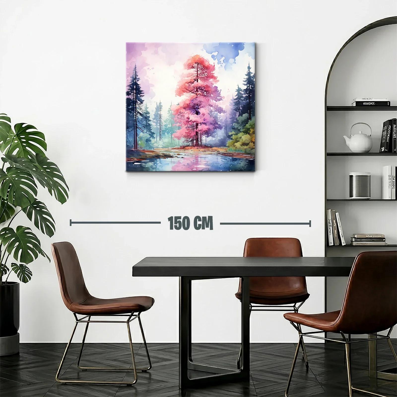 Árbol rosa en paisaje sereno junto a lago reflejado — miniatura 2
