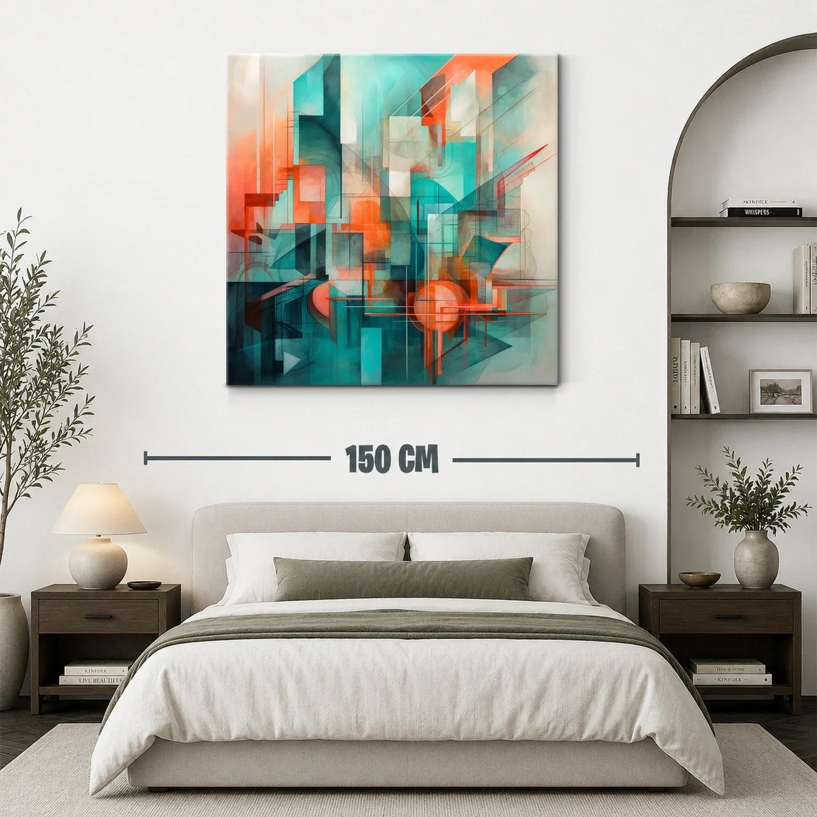 Composición abstracta con tonos turquesa y naranja vibrante — miniatura 3
