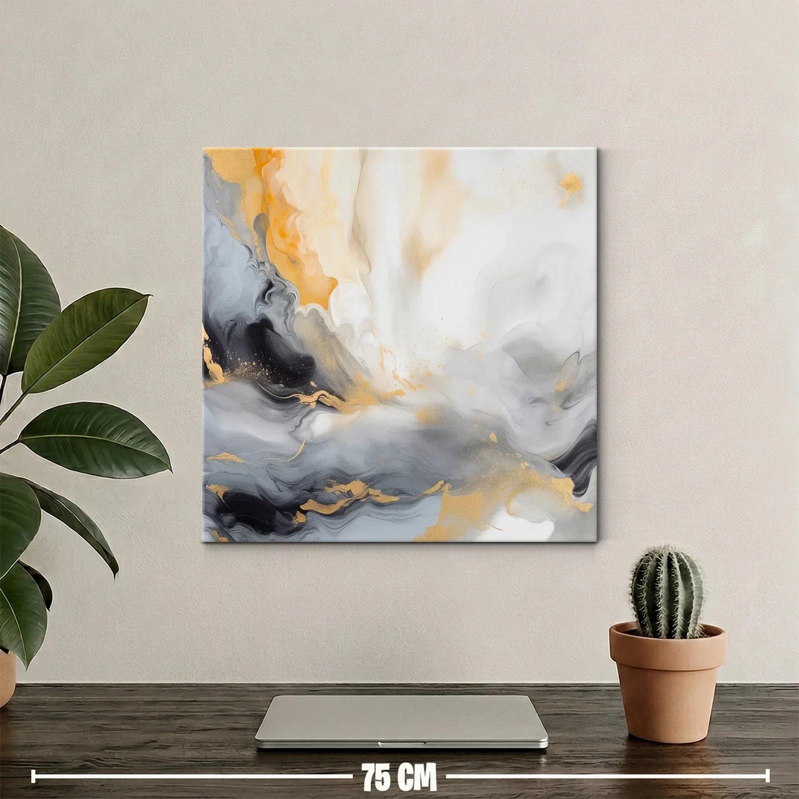 Cuadro abstracto en tonos grises dorados y cálidos — miniatura 2